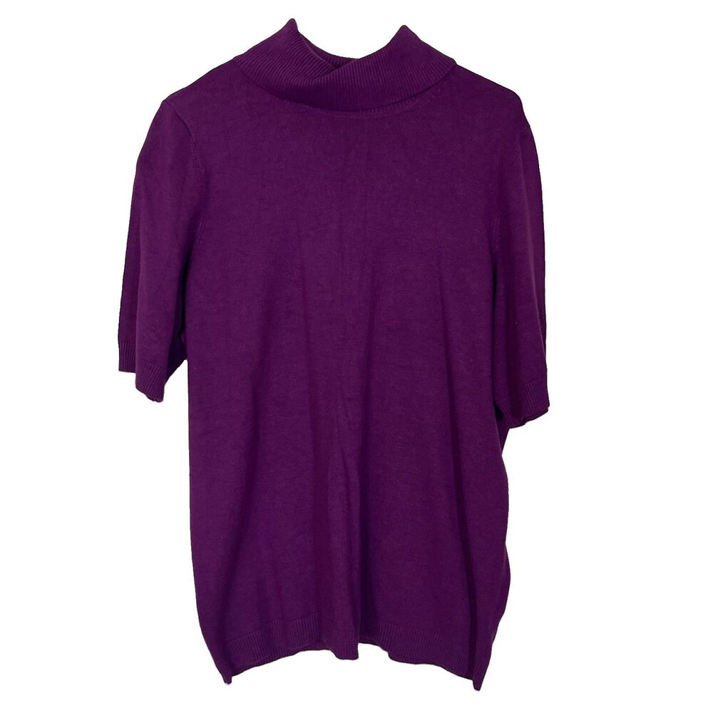 Lane Bryant Womens Turtle Neck Sweater Key Hole Back Short Sleeves Purple 3x